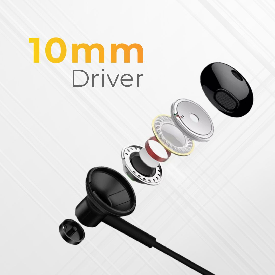 JC SyncRhythm-C Type-C Wired Earphones with Super Extra Bass, 10mm Drivers, Tangle-Free Cable &amp; Built-in Mic (120cm, Black)