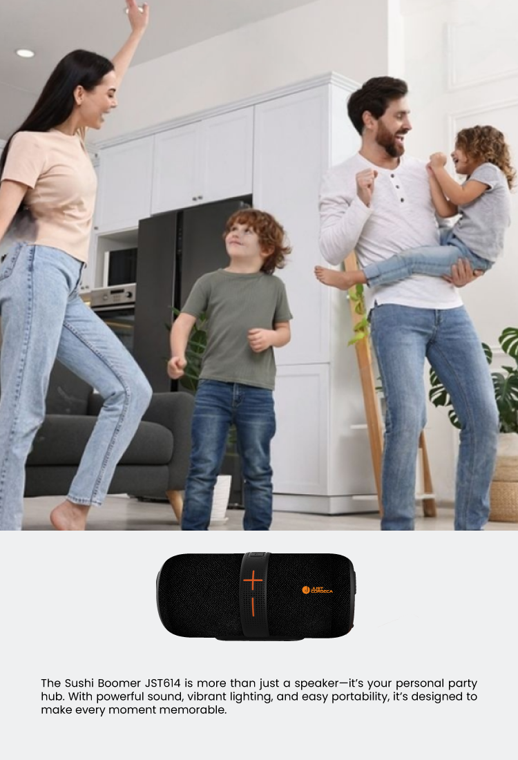 JC Sushi Boomer 40W Bluetooth Speaker – Splash-Proof, RGB Lights & TWS