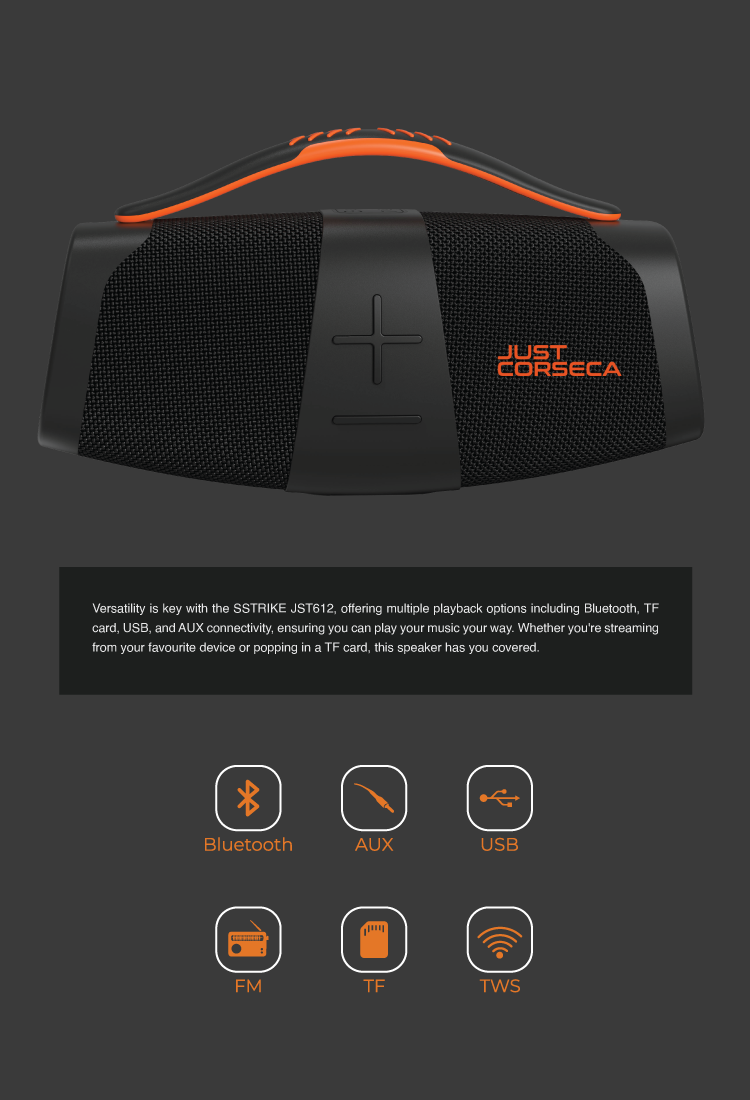 JC Sstrike 40W Bluetooth Speaker – Portable Bass, LED Sync & TWS