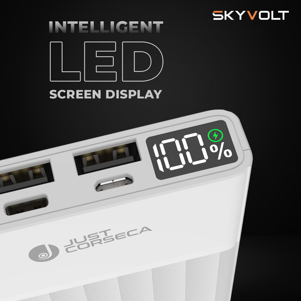 JUST CORSECA SKYVOLT JST502 Power Bank | 10,000mAh, 22.5W Fast Charging | LED Display | Dual USB-A & Type-C Ports | Compact & Stylish Design | Li-Polymer Battery | Multi-layer Protection