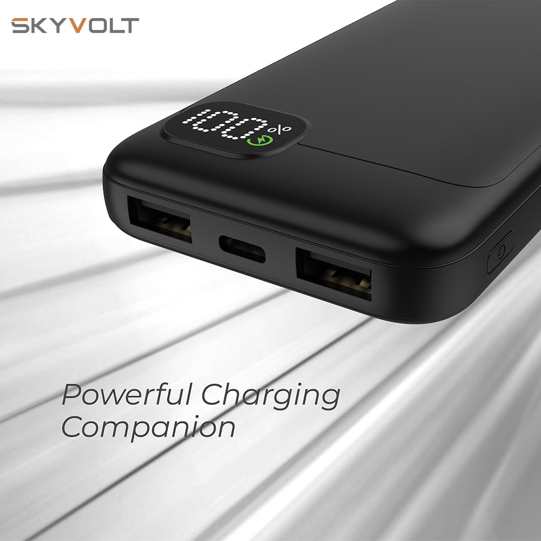 JUST CORSECA Skyvolt JST500 10,000mAh Power Bank | PD 20W Fast Charging | Dual USB-A  & Type-C Ports | Li-Polymer Battery | LED Display | Multi-layer Protection (Black)
