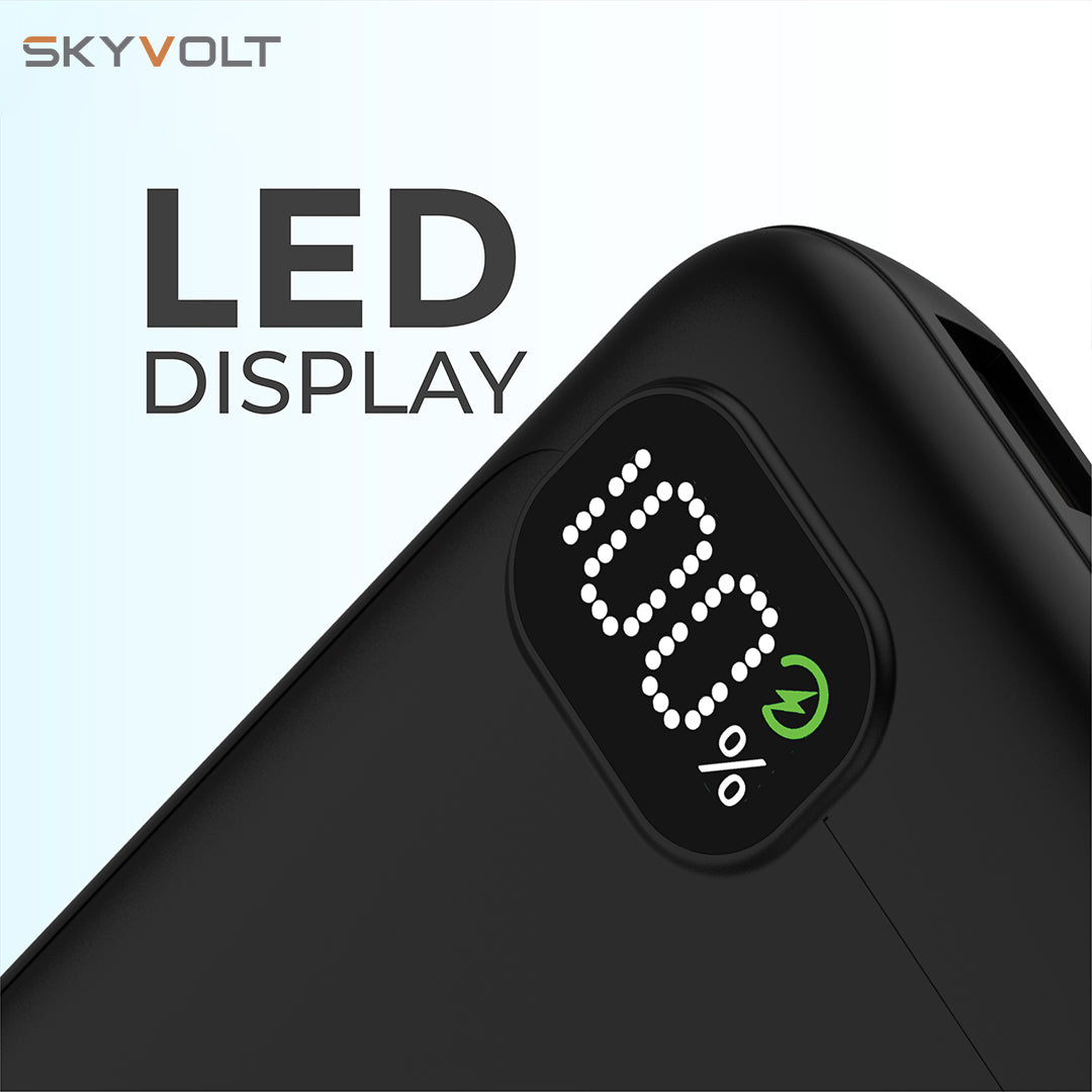 JUST CORSECA Skyvolt JST500 10,000mAh Power Bank | PD 20W Fast Charging | Dual USB-A  & Type-C Ports | Li-Polymer Battery | LED Display | Multi-layer Protection (Black)