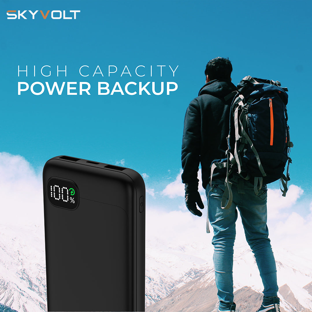 JUST CORSECA Skyvolt JST500 10,000mAh Power Bank | PD 20W Fast Charging | Dual USB-A  & Type-C Ports | Li-Polymer Battery | LED Display | Multi-layer Protection (Black)