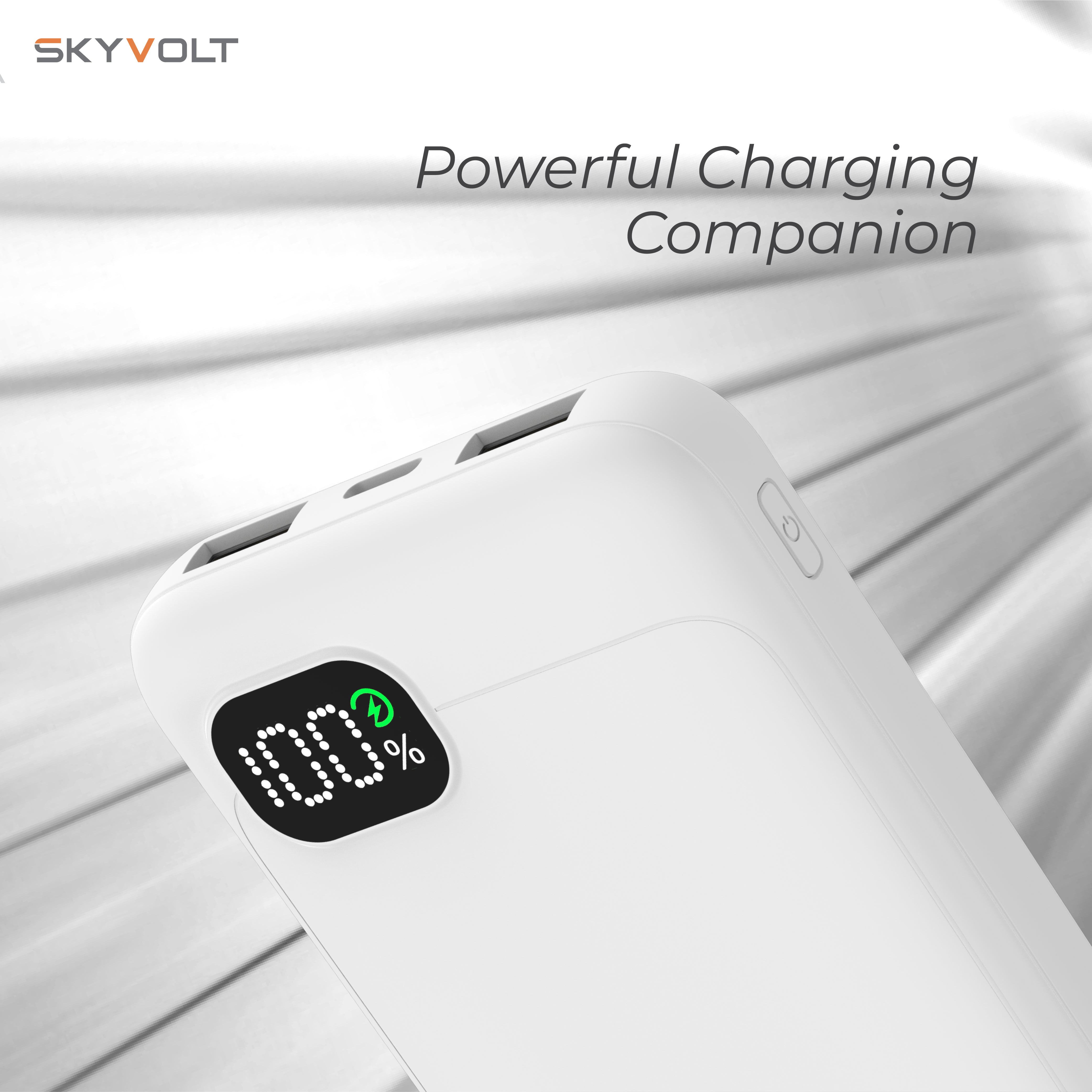 JUST CORSECA Skyvolt JST500 10,000mAh Power Bank | PD 20W Fast Charging | Dual USB-A  & Type-C Ports | Li-Polymer Battery | LED Display | Multi-layer Protection (Black)