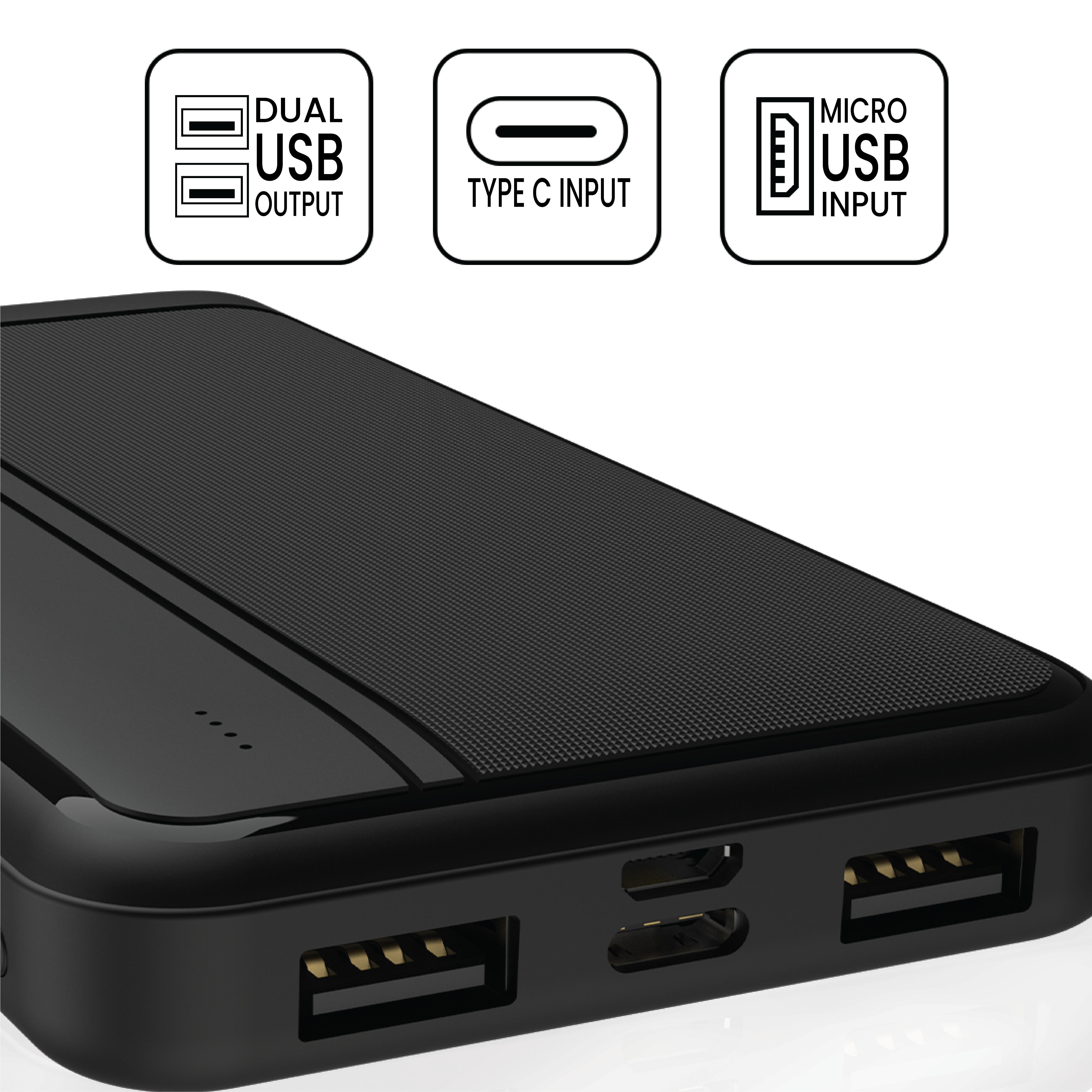 JUST CORSECA SKYVOLT JST512 10,000mAh Power Bank | 22.5W Fast Charging | Dual USB-A & Type-C Output | Type-C & Micro USB Input | Li-Polymer Battery | Multi-layer Protection (Black)