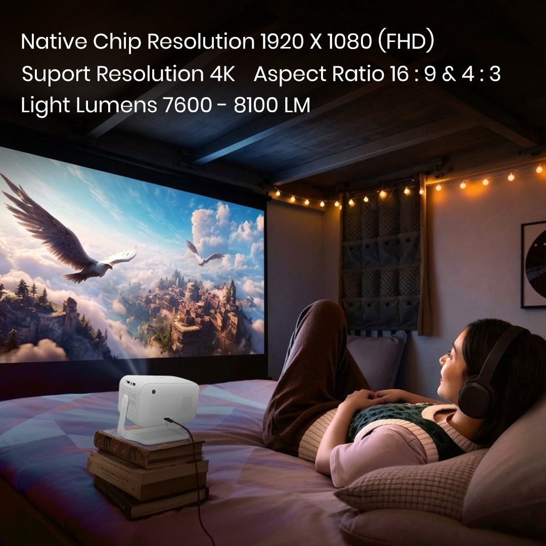 JC STUDIO PRO Smart Projector with Android 12, Wi-Fi 6, Bluetooth 5.4, 4K Support, 360° Rotating Remote & Wireless Screen Mirroring