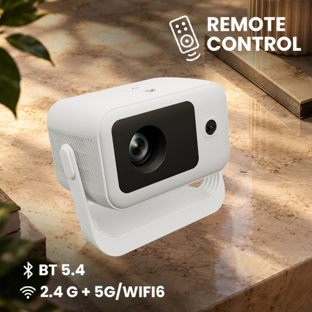 JC STUDIO PRO Smart Projector with Android 12, Wi-Fi 6, Bluetooth 5.4, 4K Support, 360° Rotating Remote & Wireless Screen Mirroring