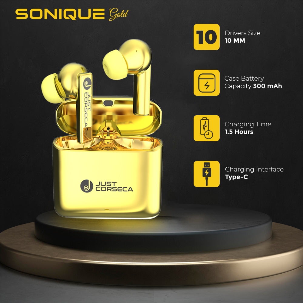 JUST CORSECA SONIQUE TWS Earbuds | 22H Playtime | Bluetooth V5.1 | 10mm Trumpet Driver, Smart Touch Control | Premium Zinc Alloy Design